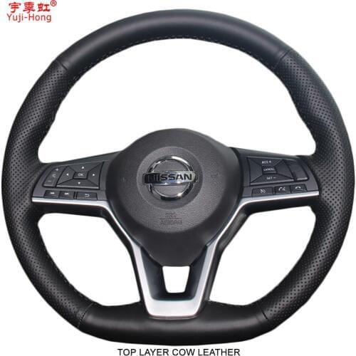 Yuji-Hong Genuine Leather Car Steering Wheel Covers Case for Nissan X-Trail Qashqai 2017 Real Cow Leather