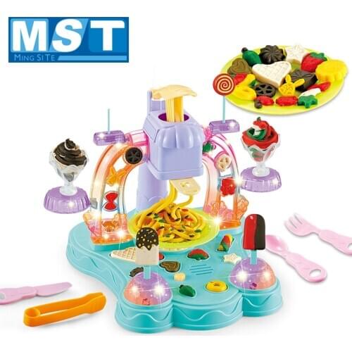 Colorful Soft Clay Light Plasticine Mold Modeling Clay Set With Light Music For Children DIY Ice Cream Machine Colored Clay