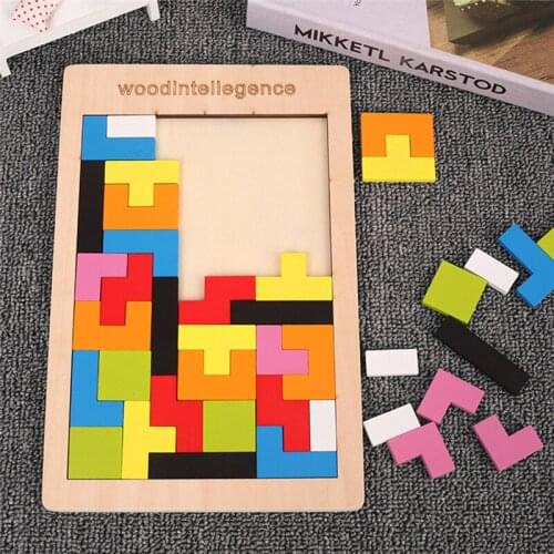 Wooden Tetris Game Jigsaw Puzzles Kids Mental Development Educational Geometric Shape Puzzle Childrens Gift Toys
