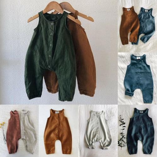 0-24Month Newborn Baby Boy/Girl Clothes Cute Kids Cotton Linen Romper Solid Sleeveless Striped Jumpsuit Outfit Summer Romper #GY