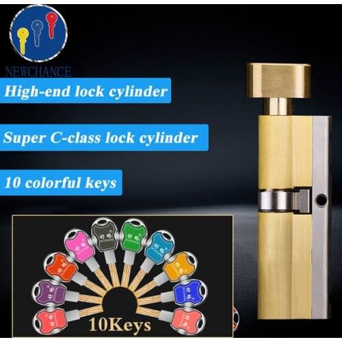 Door cylinder 60 65 70 75 80 85 90 95 100mm Security Copper Lock Cylinder Security door Interior Bedroom Living Handle10 Keys