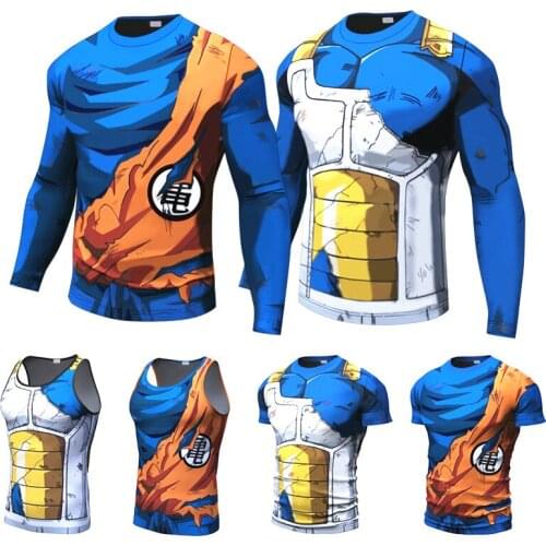 Animation T Shirts Men Gym Compression Tops Vegeta Goku Costume Sports Tees Shirt Fitness Running Shorts Sportwear Dropship