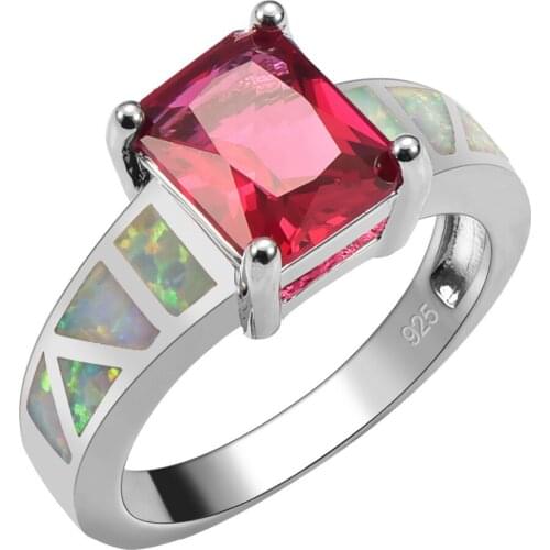 Garnet With White Fire Opal 925 Sterling Silver Ring For Woman Size 6 7 8 9 10 R1551