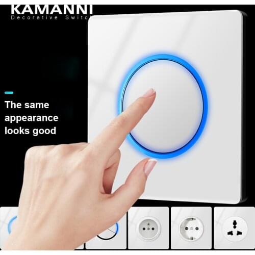 KAMANNI Luxury LED Glass Wall Switch Faceplate Wall Power Light Pulse Switch Wall 1 gang 2 way 220V Pakistan