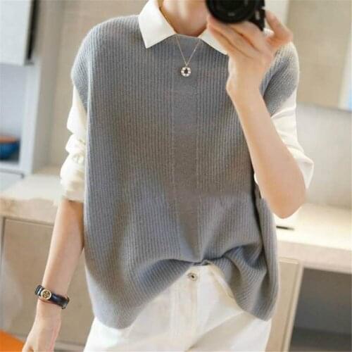 Korean Loose casual jacket vest ladies knitted solid color sleeveless sweater short cashmere wool vest O-neck new products Y6027