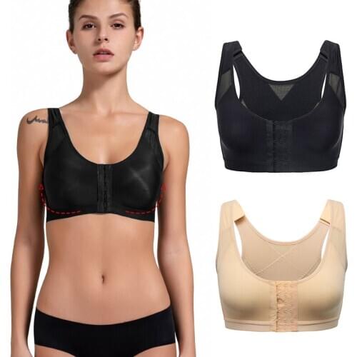 Womens Back Support Posture Corrector Full Coverage No Padded Slim Wireless Tops Chest Lifter Breast Shapewear Front Closure