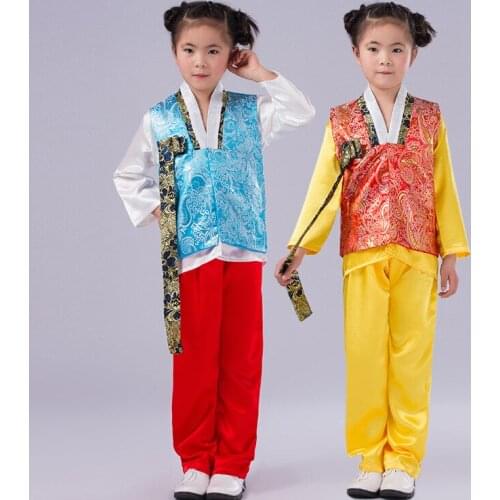 Boy Costume Korean Hanbok Korean Traditional Clothes Blue /Red Kids Stage Performance Costume Party Costume for Children Girl