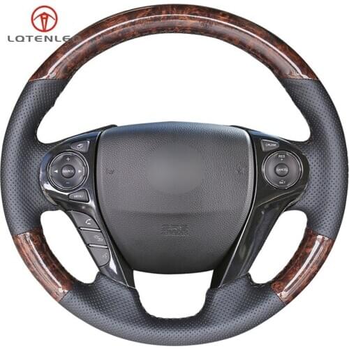 LQTENLEO Wood Grain Black Leather Car Steering Wheel Cover For Honda Accord 9 2013-2017 Crosstour 2013-2015 Odyssey 2013-2015