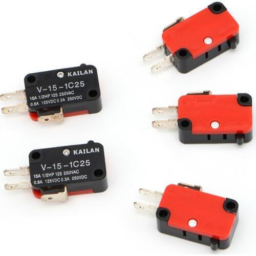 5 Pcs Micro Limit Switch V-15-1C25 Roller Lever Snap Action 250V 16A Safety New L22