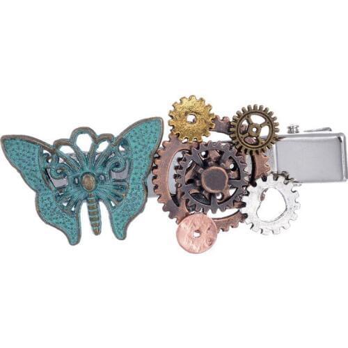 Trendy Punk Style Green Butterfly and Gears Women`s DIY Steampunk Hair Grip Accessories
