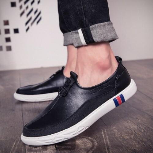 Leather shoes mens overshoes, slats leather fashion black-and-white young mens shoes low-top Rover shoes British mens shoes