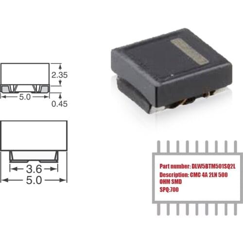 My Group Asia 700PCS DLW5BTM501SQ2L 2 Line Common Mode Choke Surface Mount 500Ohms 100MHz 4A 27Ohms SMD CMC Filters in Stock