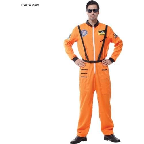 Orange Men Astronaut Jumpsuits Uniforms Cosplay Adult Halloween Cosmonaut Costumes Carnival Purim parade Masquerade Party dress