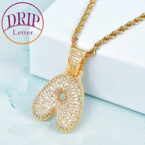 Bubble Letters Pendant Gold Color Copper Cubic Zircon Mens Hip Hop Single Necklace Jewley