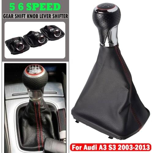 Leather Shifter Car Inner Gear Shift Shifter Knob with Boot Cover 5 Speed 6 Handle For AUDI A3 S3 2003-2013