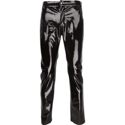 S M L XL XXL Sexy Men Fashion PVC Shiny Skinny Faux Leather Pants for Men Sexy Wet Look Glossy Style Pencil Pants Gay Wear