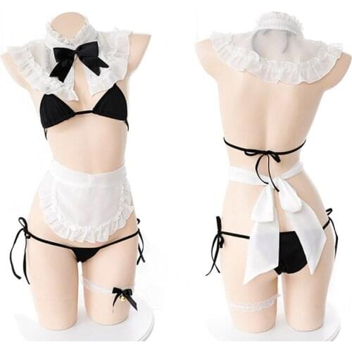 Cute Sexy French Apron Maid Uniform Lingerie Set Anime Cosplay Costume Servant Role Play Otaku Erotic Girly Mini Bra & Panties