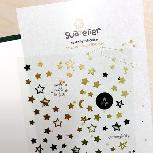 Suatelier Gold Shine Star Mini Stickers Korean Moon Tower Cutting Die PET Material Cute DIY Nail Decoration Hobby Crafts