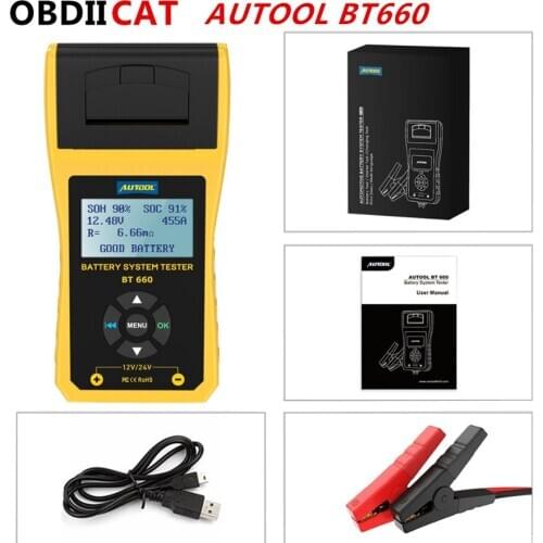 BT660 V2 Battery Tester Car Batteries Measure Tool with Printer Multilanguage Automotive Power System Diagnostic Meter