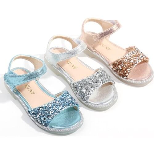 Baby Cool Girls Blue Glitter Shoes 2021 Children Summer New Transparent Sequined Shoes Pink Childrens Princess Fashion Shoes