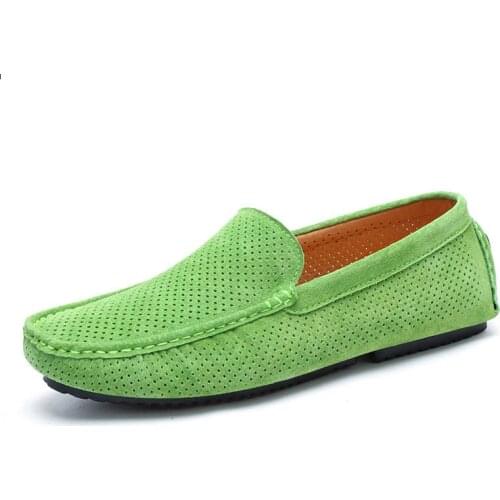 Summer Breathable Shoes Men Loafers Luxury Brand Italian Fashion Casual Hollow Out Boat Shoes Men Leather Green Moccasins