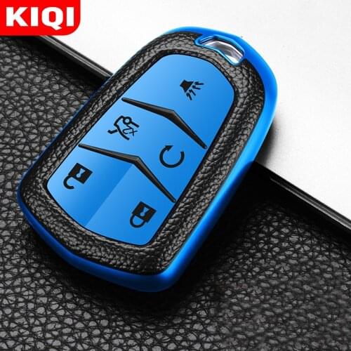 KIQI TPU Leather Remote Smart Key Cover Fob Case Shell for Cadillac ATS CT6 CTS DTS XT5 Escalade ESV SRX STS XTS ELR 2014 - 2018