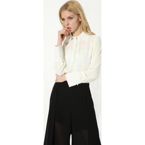 All-match Women Spring/Summer Long Sleeve Chiffon Shirt Pullover Turn-down Collar Chiffon Blouse Top