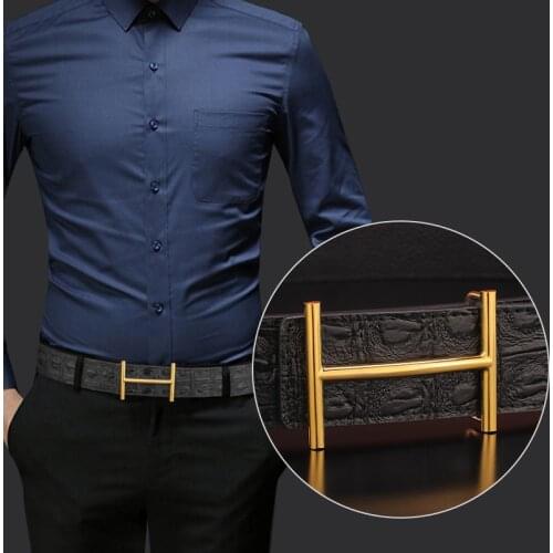 High Quality Copper buckle belt men fasshion Golden slide buckle 3.8cm wide Black genuine leather Waist Strap ceinture homme