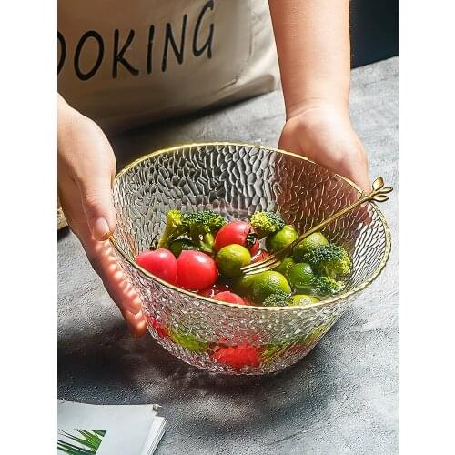 Japanese transparent salad bowl glass personality home Nordic single fruit plate large bowl creative girl cute cutlery