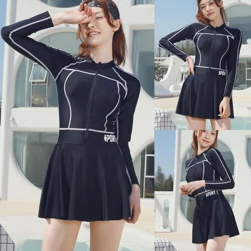 Long-sleeved Skirt One-piece Swimsuit Surf Wetsuit Women Surfing Sports Bodysuit Wetsuits Female Front Zipper Jumpsuit Swimwear