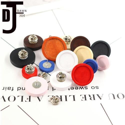 10pcs 12/20/25/30mm Custom color wood Brooch pin Cabochon Base Brooches pin Settings Blank Base DIY badge Jewelry Making