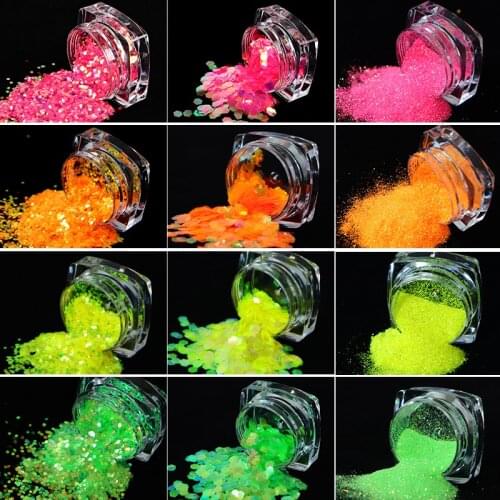12pcs Resin Filling Glitter Candy Color Mermaid Sequin Chameleon Flakes Mixed Hexagon Shape Slices Holographic Nail Art Glitter