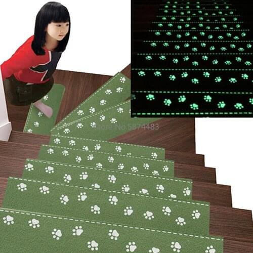 13 Pcs Luminous Self-adhesive Staircase Treads Mats Non-slip Cute Bear Claw Pattern Floor Stair Step Protection Cover Tread Mat