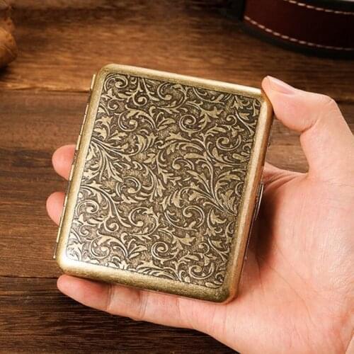 20 Cigarette )Unique Retro Metal Cigarette Case With Same Kerosene Lighter Bronze Cigarette Pack Copper Carving Cigarette Box