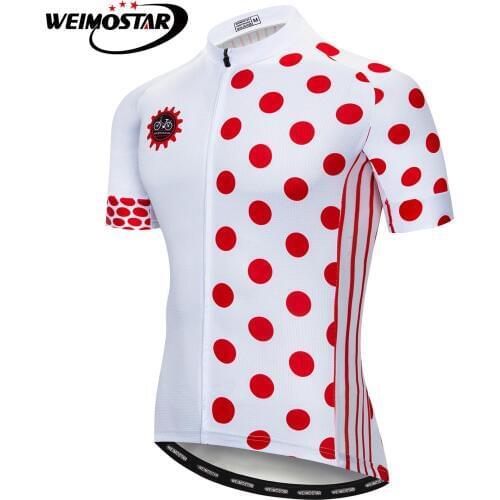 2018 White Cycling Jersey Men Summer Short Sleeve MTB Maillot Bike Jerseys Road Ropa ciclismo Quick Dry Red Dot Bicycle Shirts