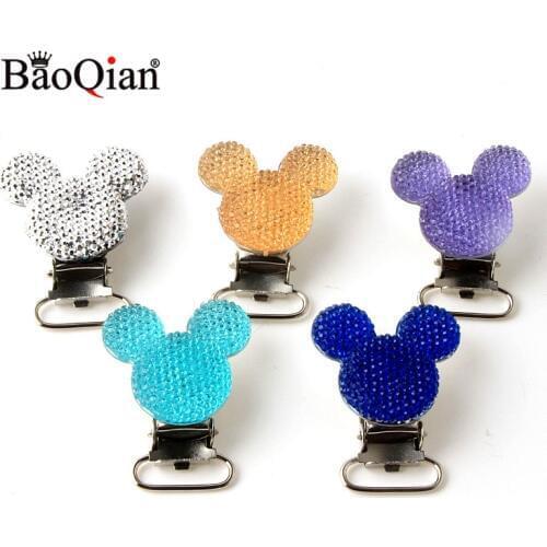 5Pcs/lot Handmade Resin Mickey Baby Metal Pacifier Clips For Holders Round Clasps Suspender DIY Children Garment Accessories