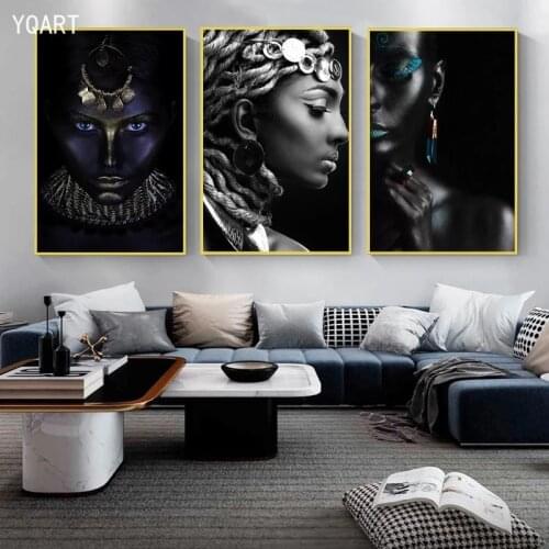 African Black Women Portrait Art Posters and Prints on Canvas Painting Makeup Female Wall Art Picture for Living Room Home Decor