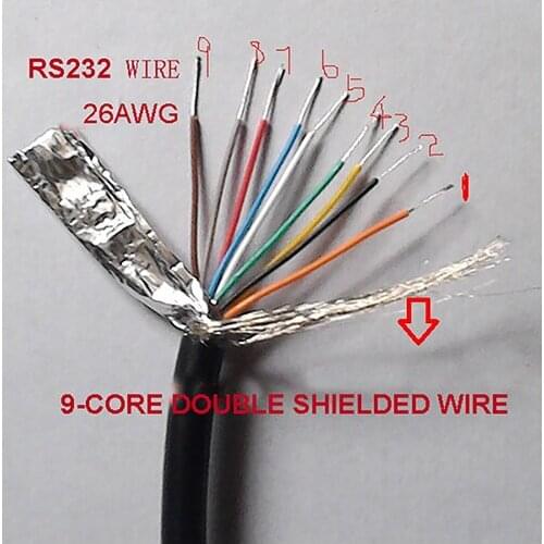Free shipping 10M Tinned copper 9-core double shielded cable/RS232 line 26AWG Shielded cable OD6.3MM