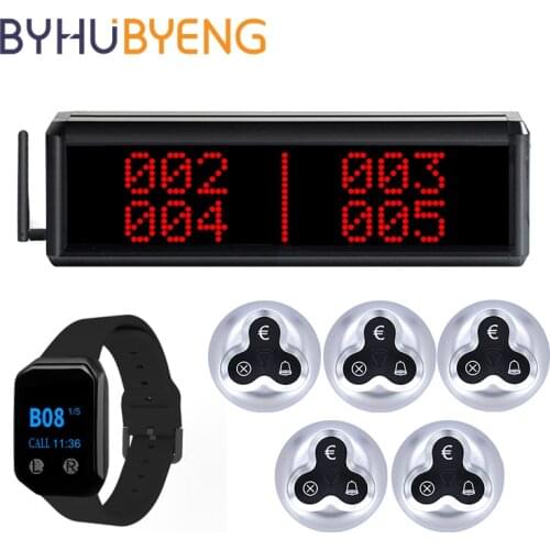 BYHUBYENG Restaurant Fast Food Wireless Waiter Calling Nurse Call Bell Button System Watch Queue Number Display Management