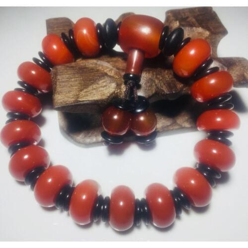 Classic Women&Mens Red Agate Beads Bracelet 7*13mm Brown Onyx Jewelry Bracelet Free Shipping