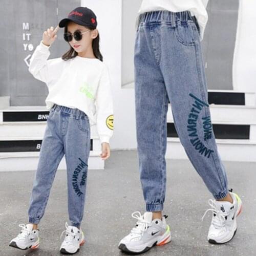 Loose Style Kids Jeans for Girls Boys Jeans Children Blue Cotton Casual Denim Pencil Pants With Pocket Teenager Trousers 5-14Yrs