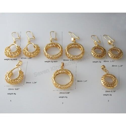 Foromance /- YELLOW GOLD GP OVERLAY 18" SNAKE CHAIN NECKLACE AND THREE DIFFERENT STYLES DANGLE EARRING ROUND PENDANT SET
