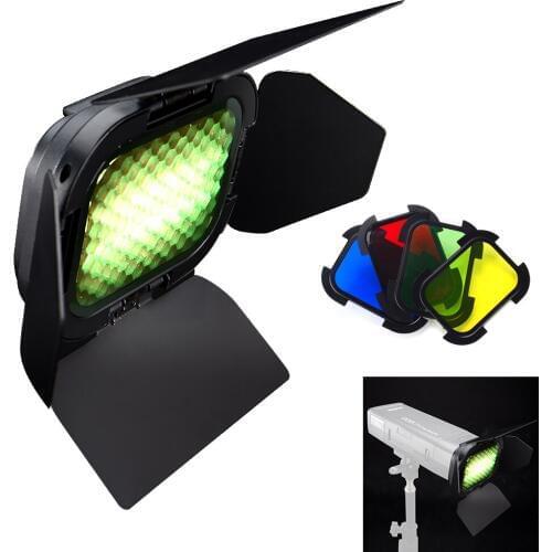 Hot New Godox BD-07 Barn Door with Detachable Honeycomb Grid and 4 Color Gel Filters for Godox AD200 Pocket Speedlite