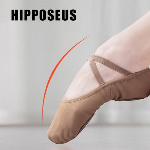 Hipposeus Children Ballet Shoes For Girls Point Dance Slippers Women Ladies Ballroom Dancing Shoes Canvas Salsa Slipper Pink/Red