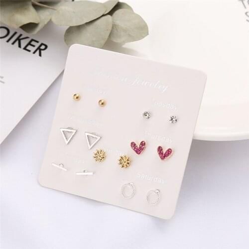 HTZZY New Fashion 7 Pairs/set Monday To Sunday Earrings Heart Geometric Mixed Style Stud Earrings for Women Bohemian Jewelry