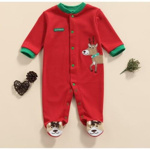 Baby Unisex Christmas Clothes Baby Romper Pajamas Cute Deer Pattern Short Sleeve Cotton Jumpsuits Outfit