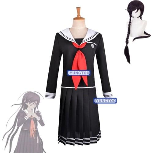 Dangan Ronpa DanganRonpa Cosplay Fukawa Toko Genocider Sho Black Dress Uniform Cosplay Costumes Top Skirt Bow Wigs