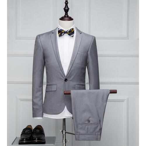 Mens Korean Slim Suit Fashion Groom Dress Business Casual Suit Male Classic Costume Homme Jacket + Pants