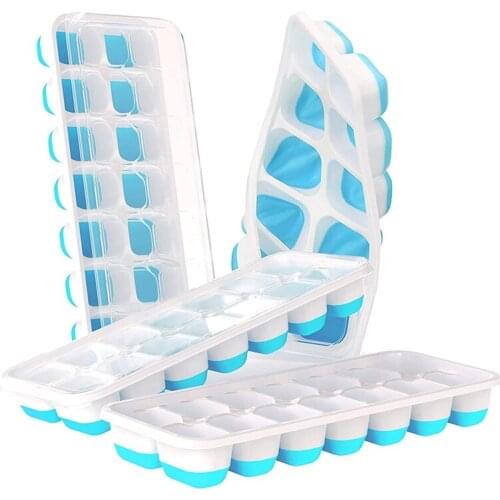 Ice Square Trays, Easy-Release Silicone and Flexible 14-Ice Square Trays with Spill-Resistant Removable Lid for Beer