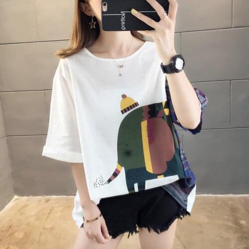 Summer women t shirts knitted o-neck print tees short sleeve loose elephant Female Tops students causal t shirts Plus Size tees